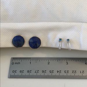 Two pair silver tone, blue stone clip-on earrings